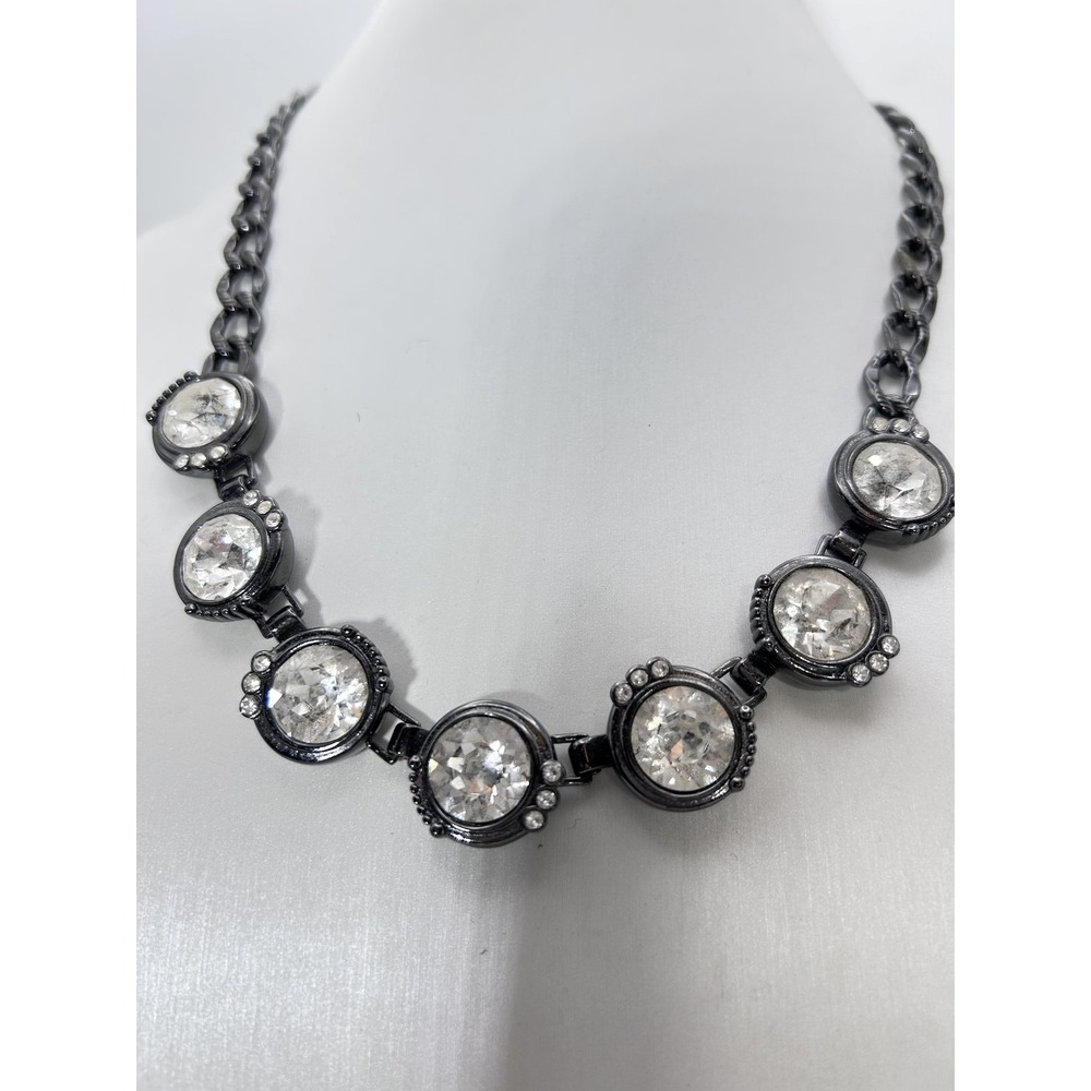 Vintage Liz Claiborne LCI Crystal Statement Necklace Silver Tone 18-20 inch